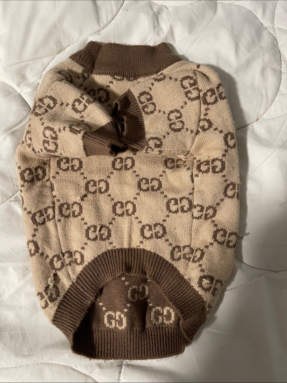 Luxury Beige and Brown Patterned Dog Sweater